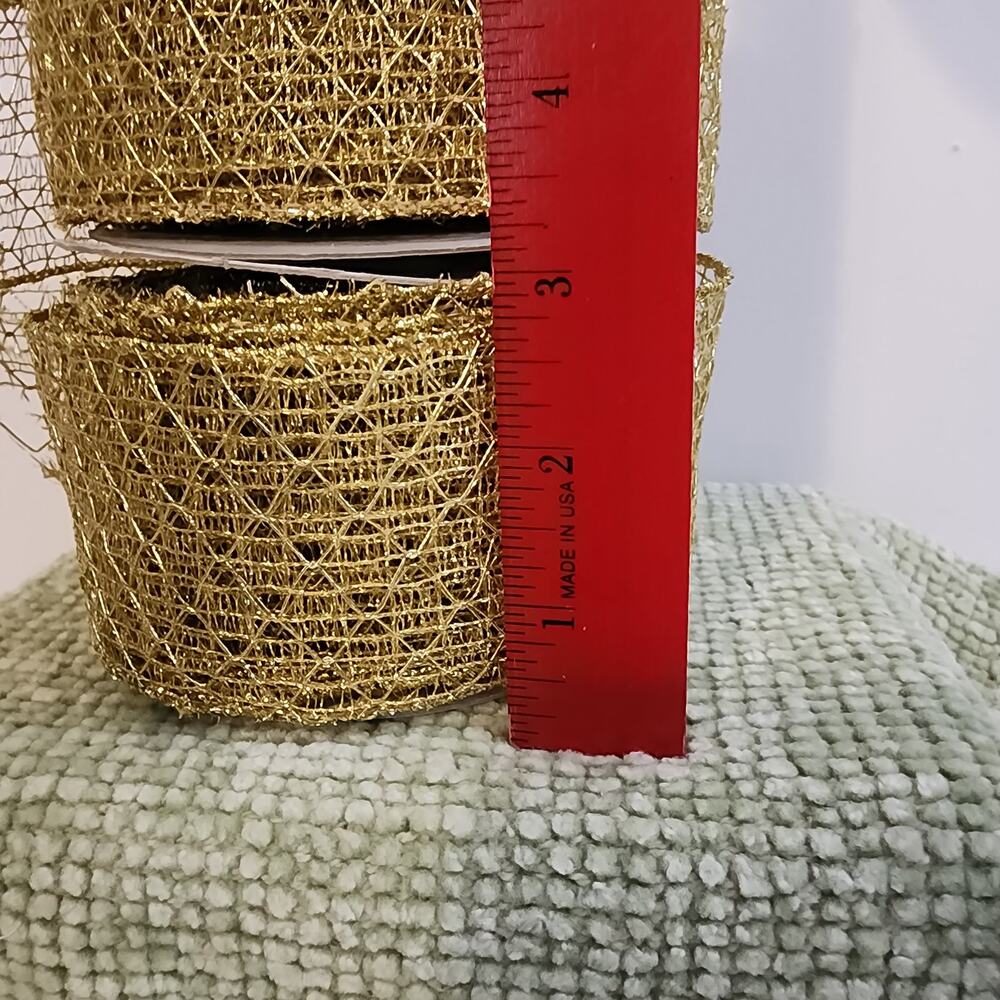 Lot of 2 Gold Metallic Mesh Ribbon Rolls 2.5"x10yd Each Holiday Craft Decor